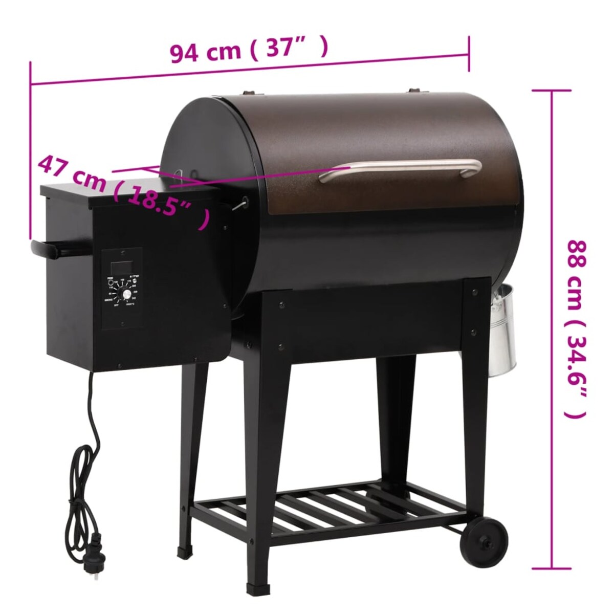 vidaXL Grill na pellet, z dolną półką, czarny, 94 cm, żelazo