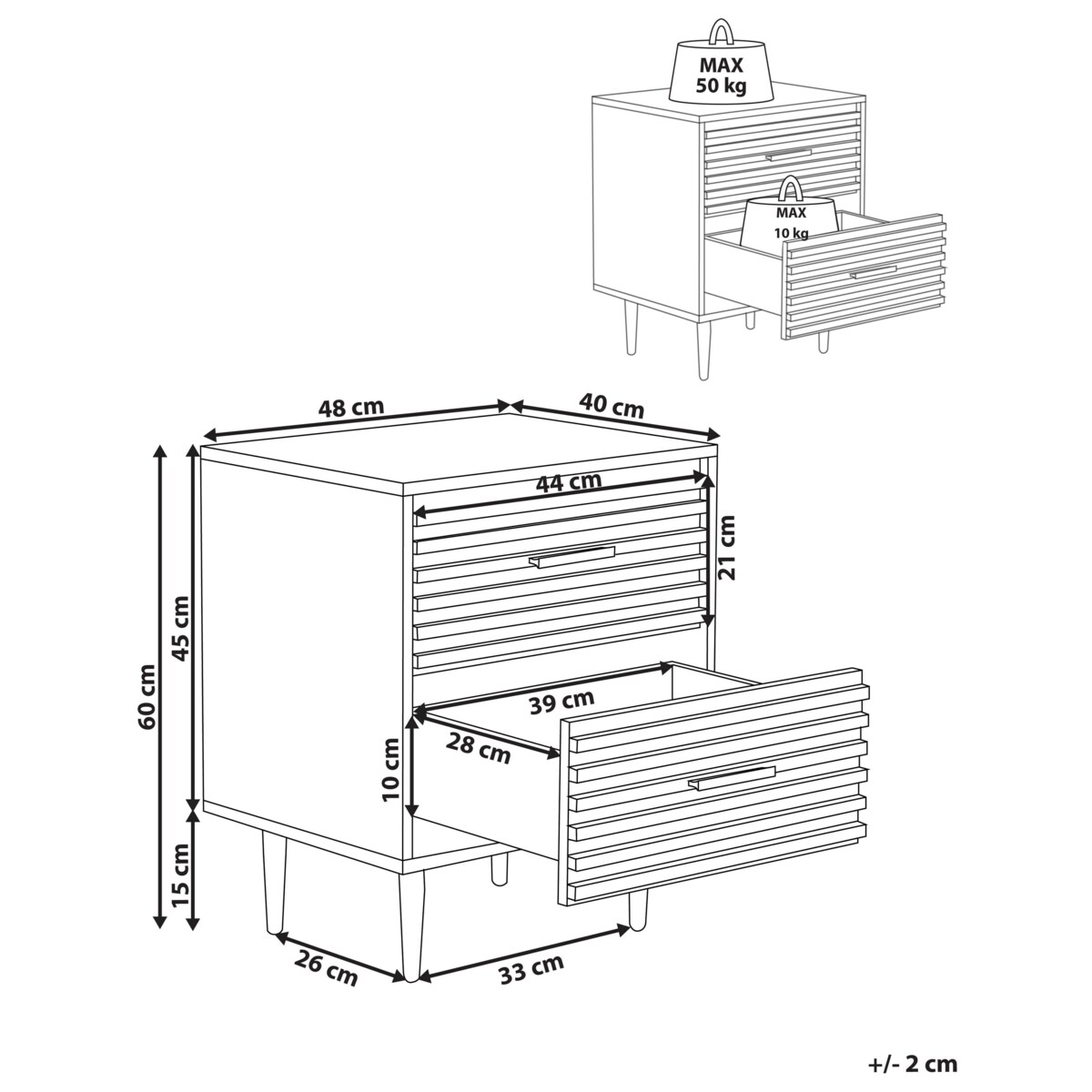 Szafka nocna 2 szuflady KEITH Jasnobrązowy