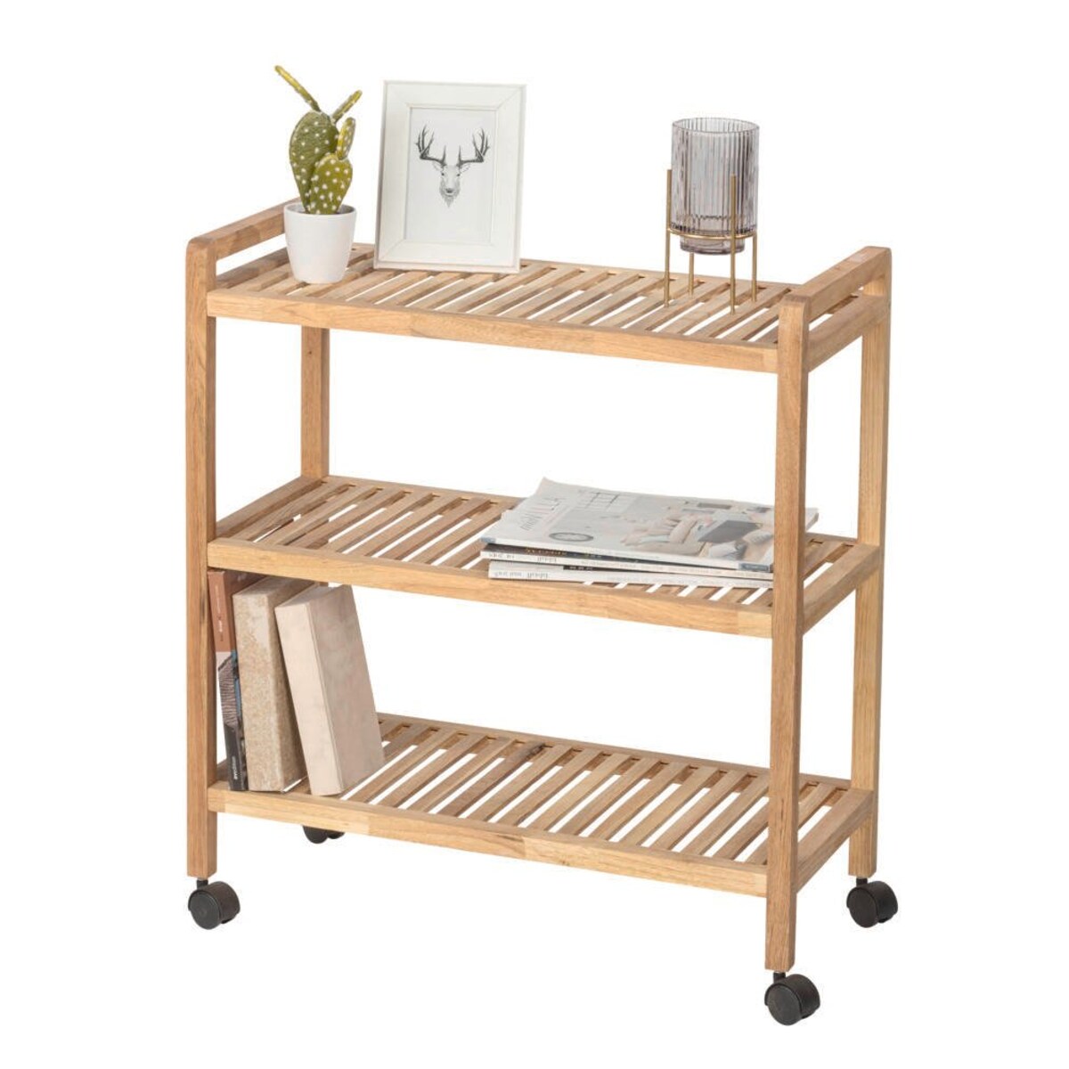 Regał łazienkowy na kółkach NORWAY z trzema półkami, drewno orzechowe, WENKO