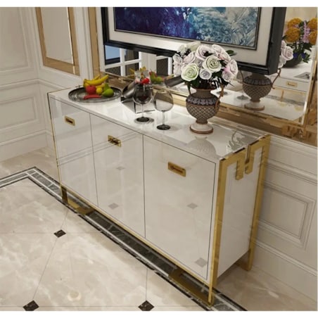 Nowoczesna komoda biała złota ze stali nierdzewnej Anew White Premium 123x40x85 / do salonu/ do gabinetu / pojemne szuflady