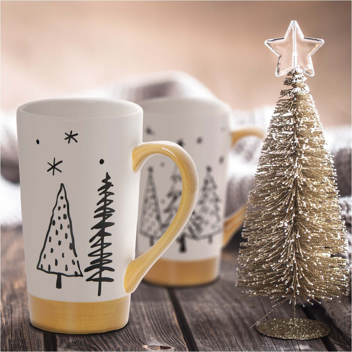 Kubek Świąteczny Boże Narodzenie Duży Zestaw 2 Szt. Drzewka Choinki Prezent