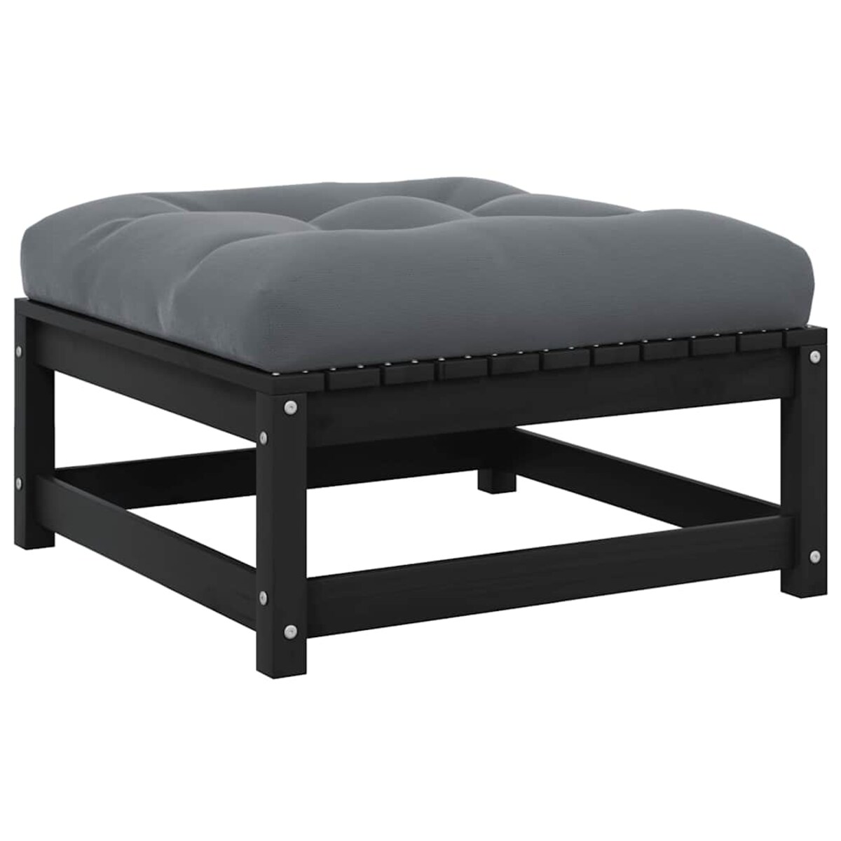 vidaXL Stołek ogrodowy z poduszką, czarny, lite drewno sosnowe