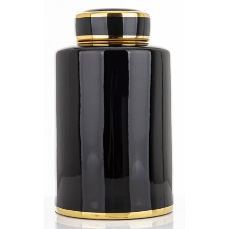 Walcowaty pojemnik ze złotą zakrętką 31x18,5x18,5 cm czarny
