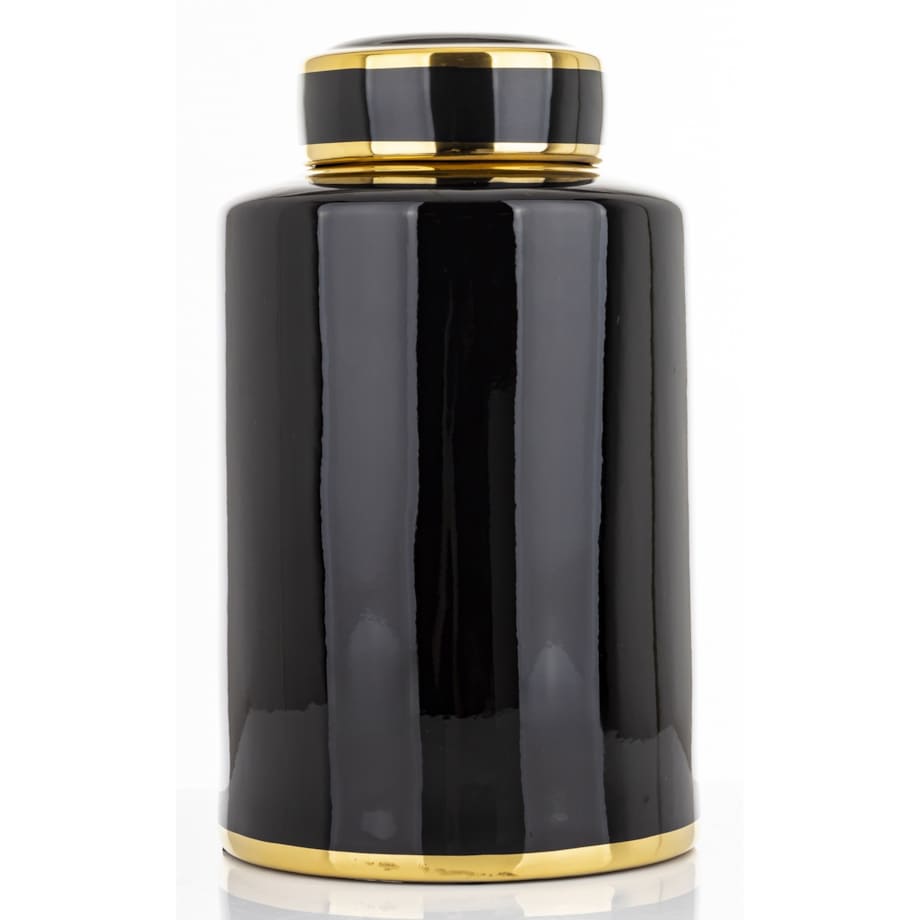 Walcowaty pojemnik ze złotą zakrętką 31x18,5x18,5 cm czarny