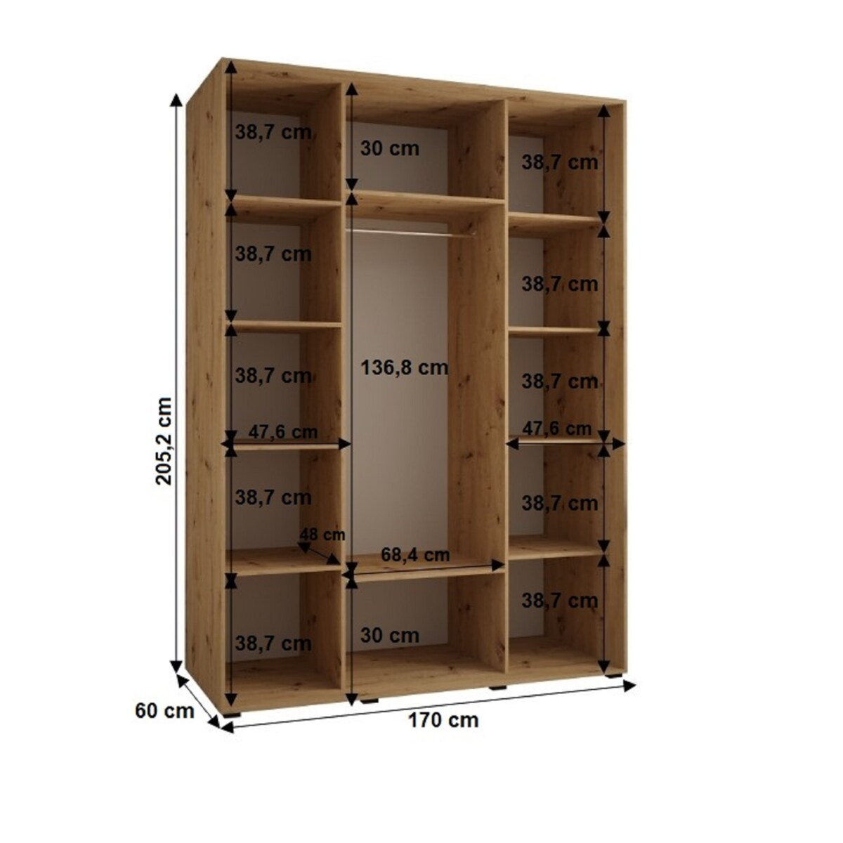 Szafa przesuwna Garderoba SAPPORO 2 170 gł. 60 biały/biały