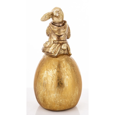 Duża dekoracja - złoty królik na złotym jajku 30,5x14x14 cm