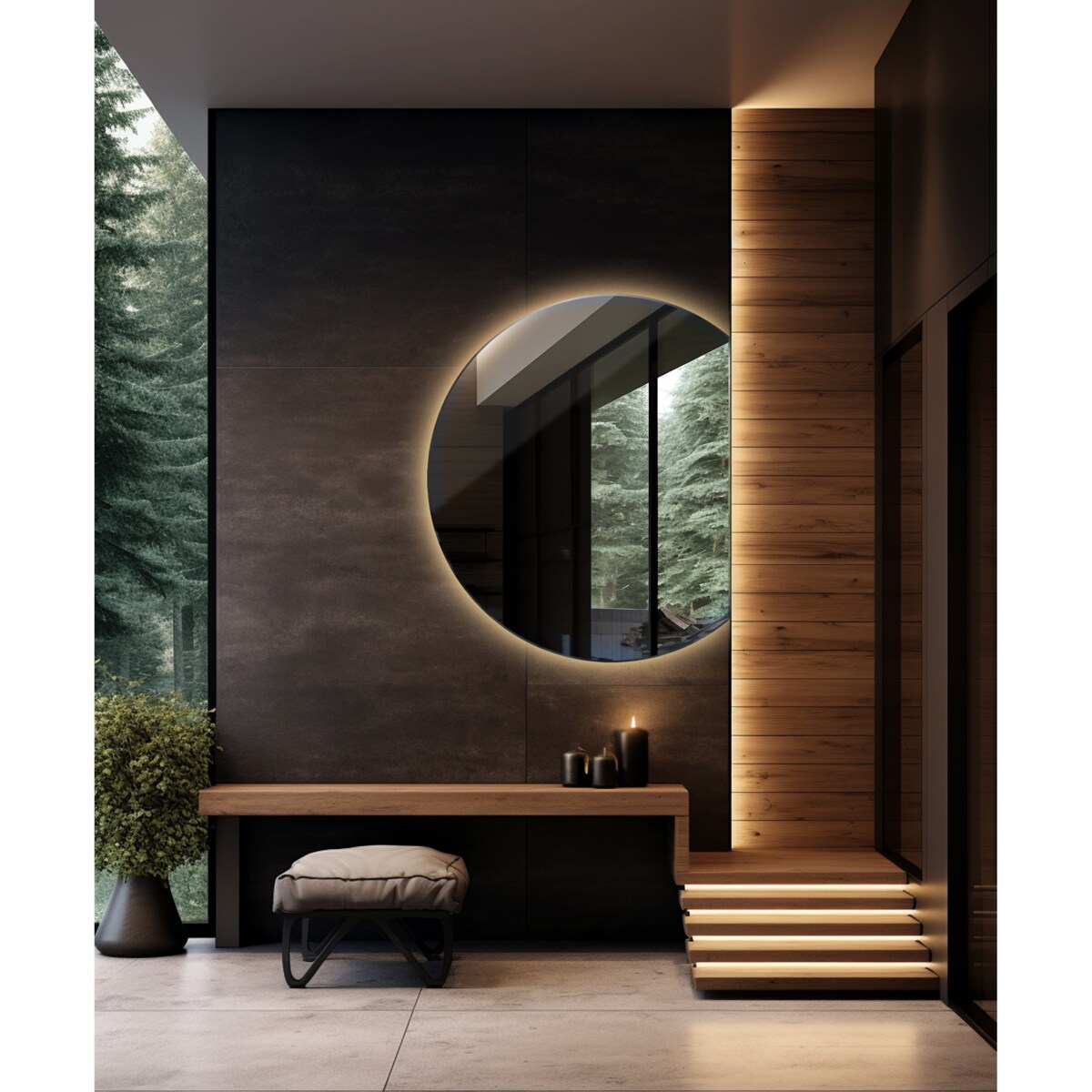 Lustro LED ścięte koło 63x70 cm - światło ciepłe