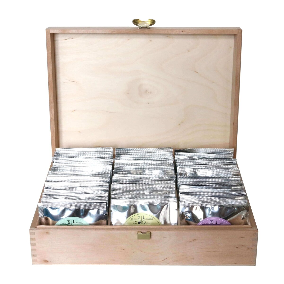 Drewniana solidna herbaciarka - zestaw 60szt różnych herbat sypanych liściastych w saszetkach - na prezent upominek dla kobiety faceta mamy taty babci dziadka