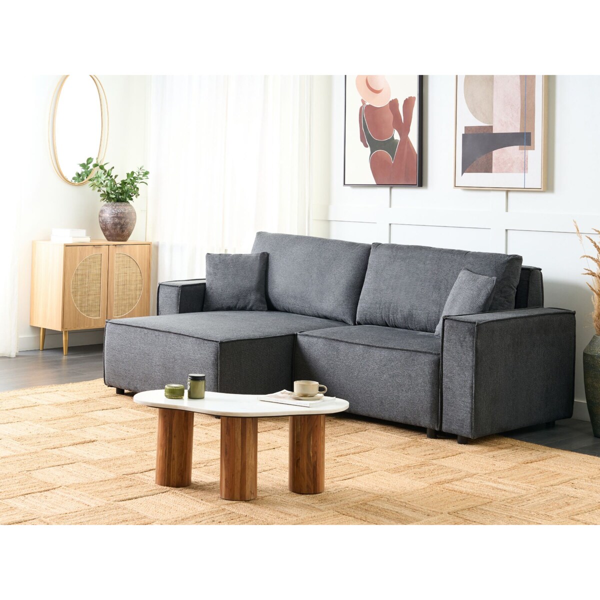 Narożnik prawostronny rozkładany z pojemnikiem ciemnoszary KARILA