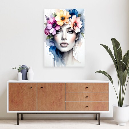Obraz do salonu sypialni jadalni, Kobieta z kwiatami na głowie 40x60
