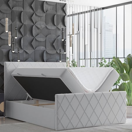 Łóżko kontynentalne PLATINE 180x200 z pojemnikiem, Szary, tkanina Magic Velvet 2240