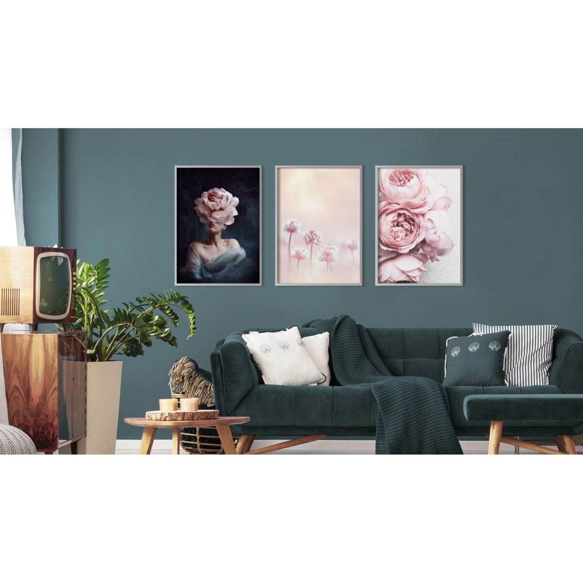 Zestaw 3x Plakat W Ramie Abstrakcyjny PORTRET Kwiaty 60x80cm