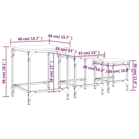 vidaXL Stoliki kawowe, wsuwane jeden pod drugi, 3 szt, przydymiony dąb
