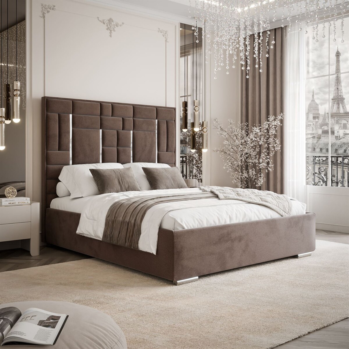 Łóżko tapicerowane BRIGITTE SILVER, pojemnik na pościel, s34, 160x200, Element 25