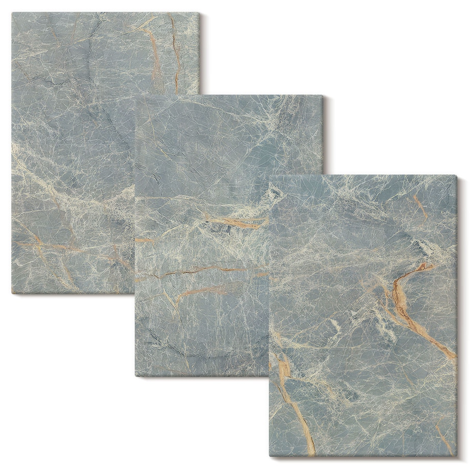 Zestaw 3 dużych obrazów na płótnie - Zielony marmur ozdobny kamień - zielony