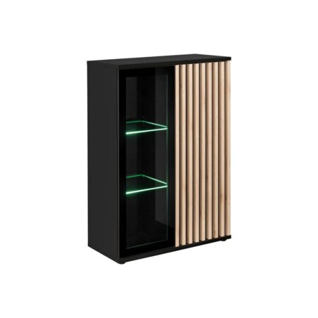 Witryna niska CAMERON LED hickory jackson/czarna