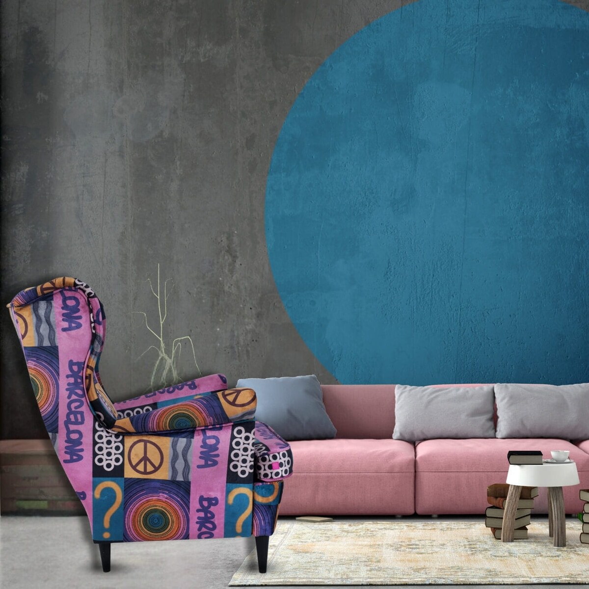 Fotel uszak Barcelona velvet – elegancki fotel wypoczynkowy do salonu i sypialni z autorskim wzorem