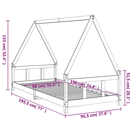 vidaXL Rama łóżka dziecięcego, czarna, 90x190 cm, drewno sosnowe
