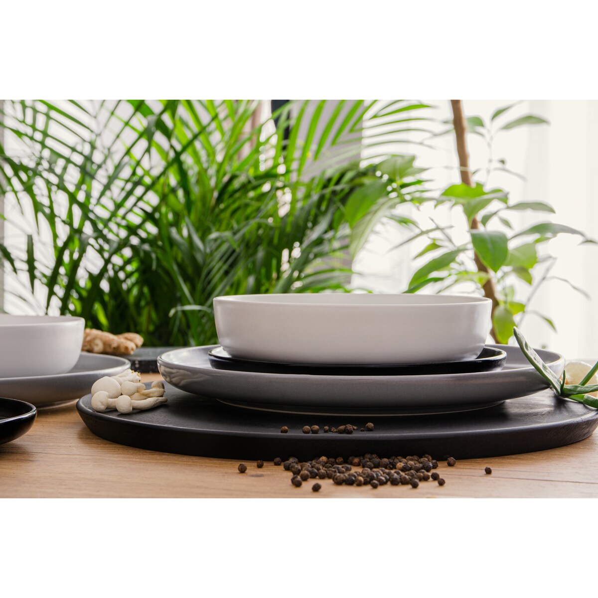 KONSIMO VICTO Elegancki zestaw obiadowy 6-osobowy szary czarny biały (18 elementów)