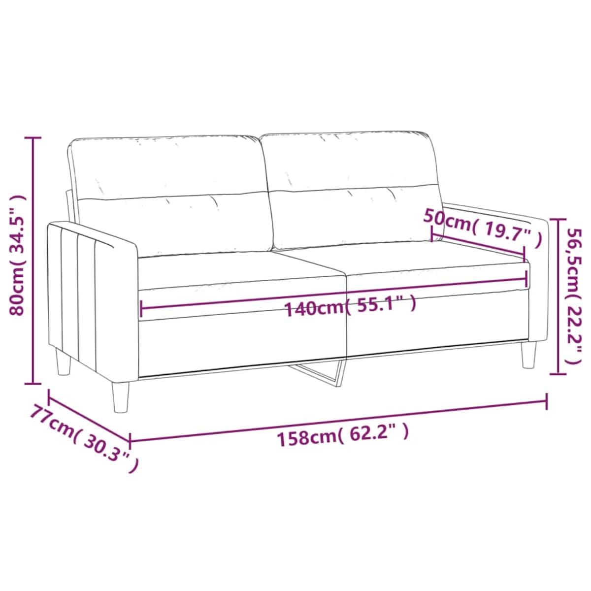 vidaXL Sofa 2-osobowa, czarna, 140 cm, tapicerowana tkaniną