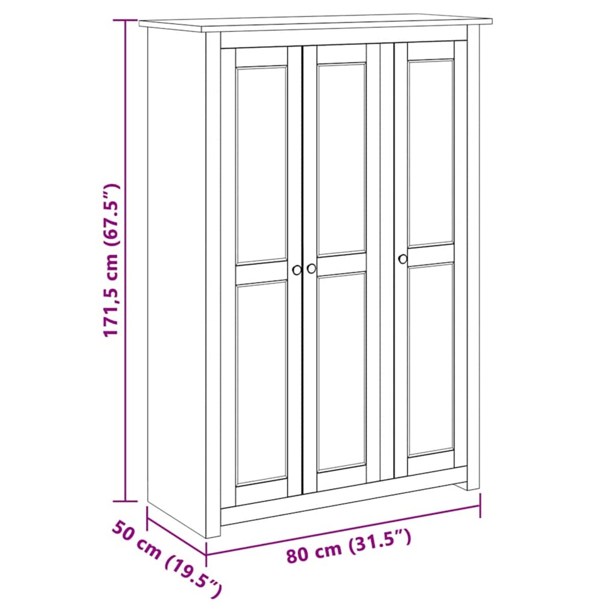 vidaXL Szafa trzydrzwiowa, szara, 118x50x171,5 cm, sosna, seria Panama