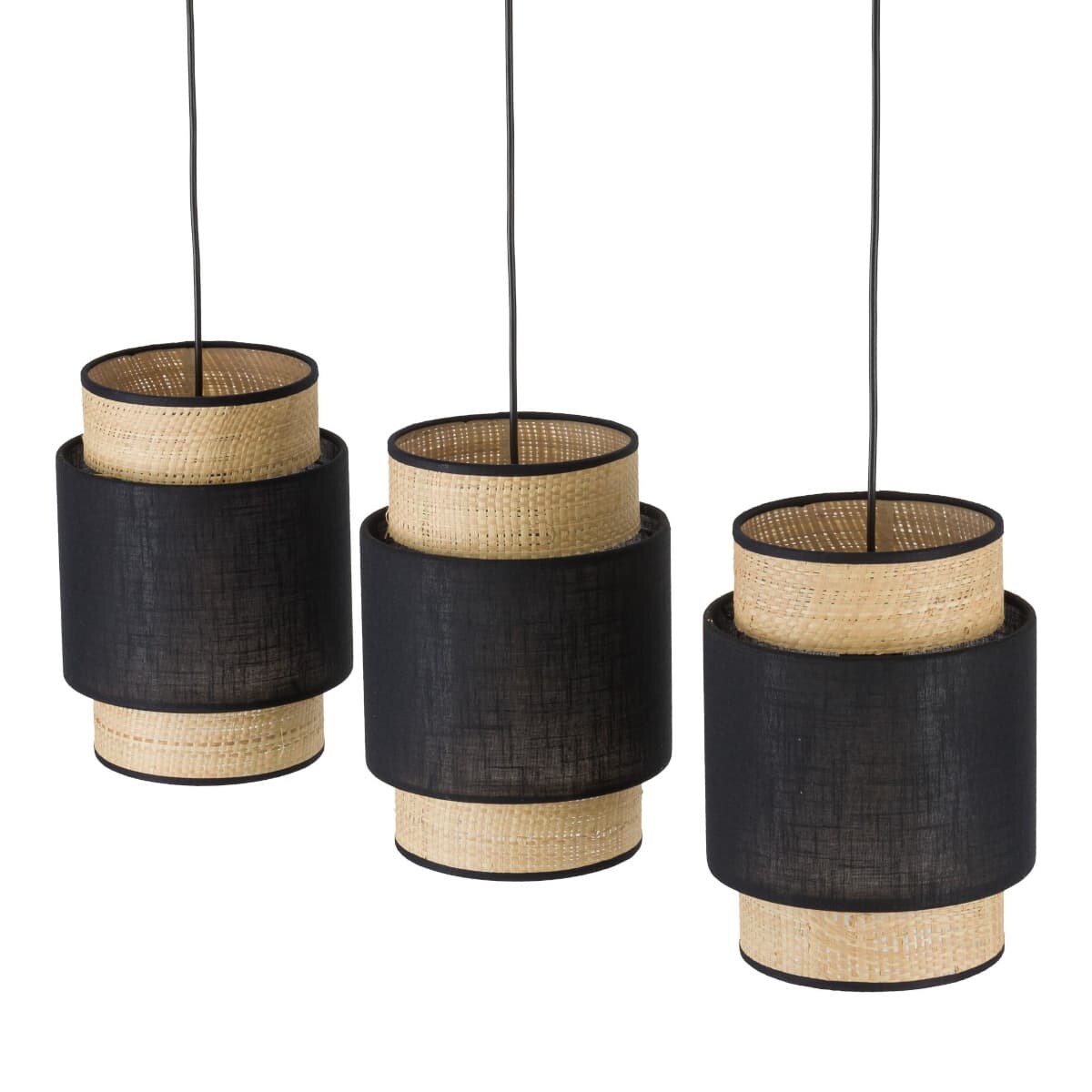 Lampa zwieszana potrójna na listwie Boho 5658 TK Lighting czarna słomkowa