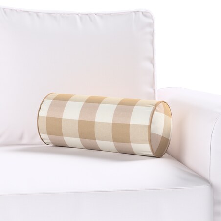 Poduszka wałek prosty, beżowo-biała krata (5,5x5,5cm), Ø16 x 40 cm, Quadro