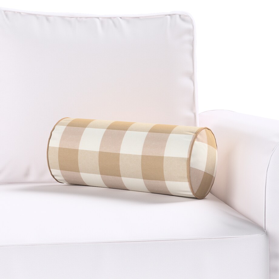 Poduszka wałek prosty, beżowo-biała krata (5,5x5,5cm), Ø16 x 40 cm, Quadro