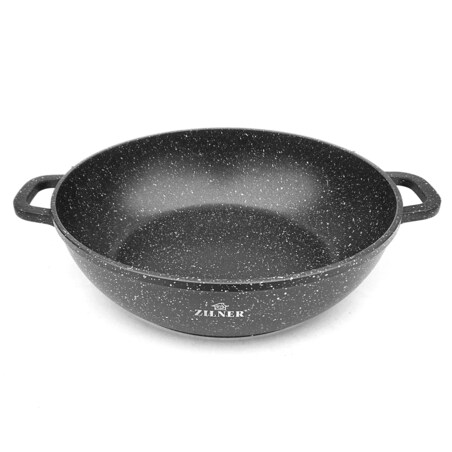 Garnek marmurkowy niski z pokrywką wok czarny 3.3L 28cm indukcja gaz ZILNER