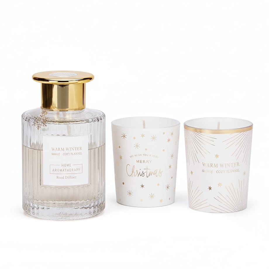 Dyfuzor Z Patyczkami Zapach Zestaw Zapachowy + Dwie Świece Dekoracje Świąteczny