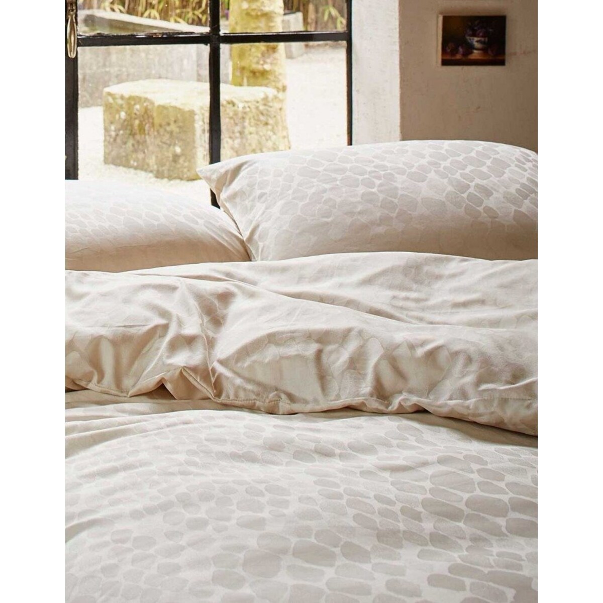 Komplet pościeli z satyny bawełnianej w odcieniu beżu, poszewki dekoracyjne z motywem zwierzęcym, 140x220 cm, Essenza