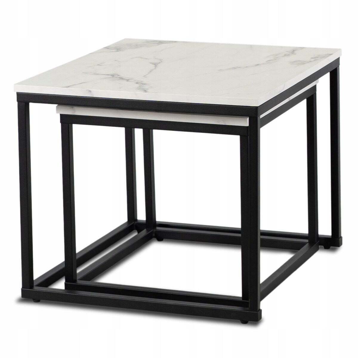 Stolik Kawowy Kwadratowy Marmur Biały Zestaw 2w1 Ława Glamour Biała ORI