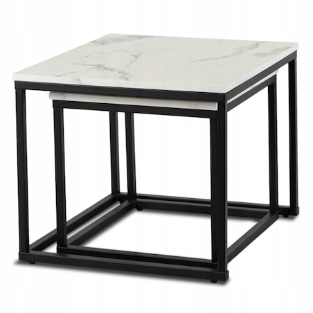 Stolik Kawowy Kwadratowy Marmur Biały Zestaw 2w1 Ława Glamour Biała ORI