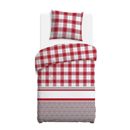 Pościel flanelowa 140x200 Skandia Red, czerwona w białą kratę, Flanelove, Darymex