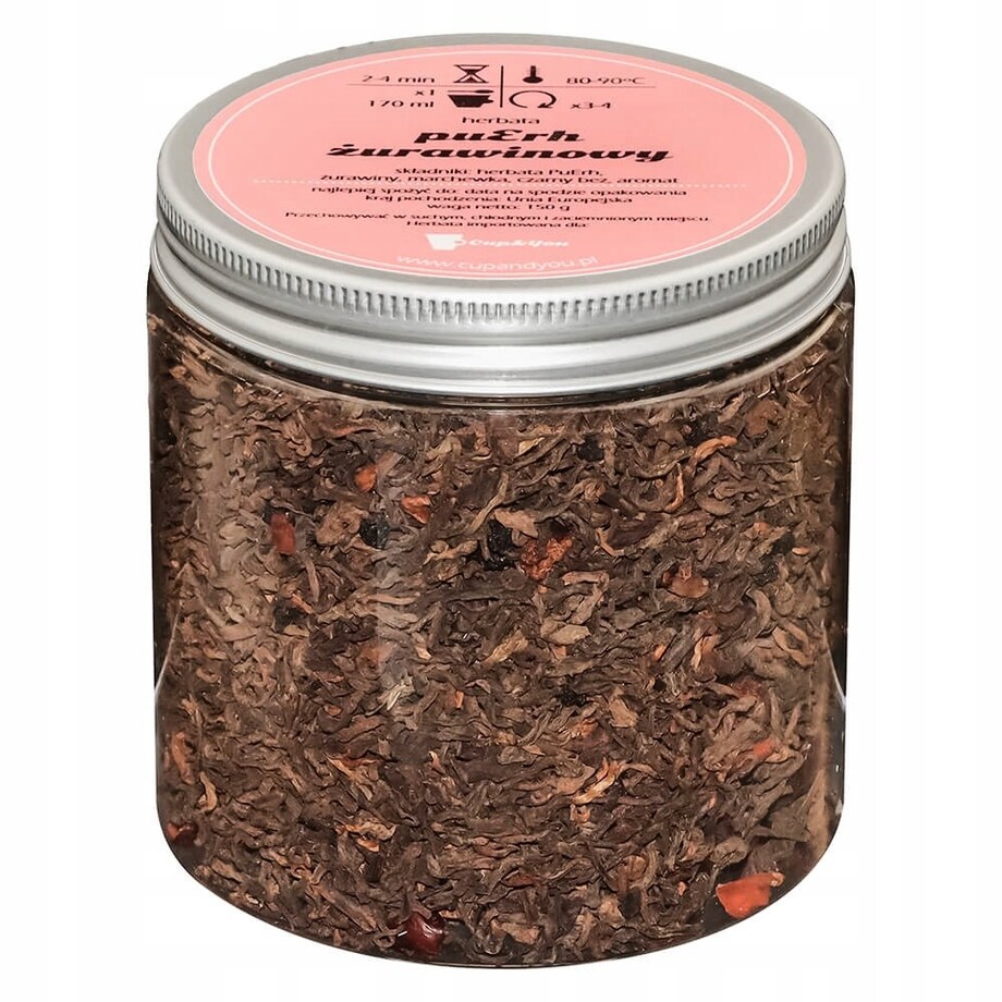 Herbata czerwona pu-erh ŻURAWINOWY o delikatnie żurawinowym smaku PREMIUM - herbata liściasta sypana mieszanka napar susz - gotowa na prezent upominek