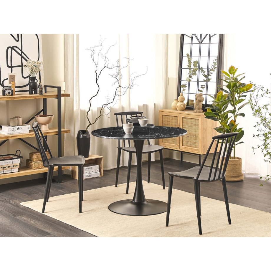 Stół do jadalni okrągły ⌀ 90 cm efekt marmuru czarny BOCA