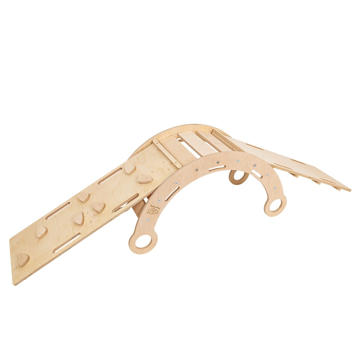 Large Dream Rocker Naturalne Drewno & Zjeżdżalnia & Drabinka z Różową Poduszką