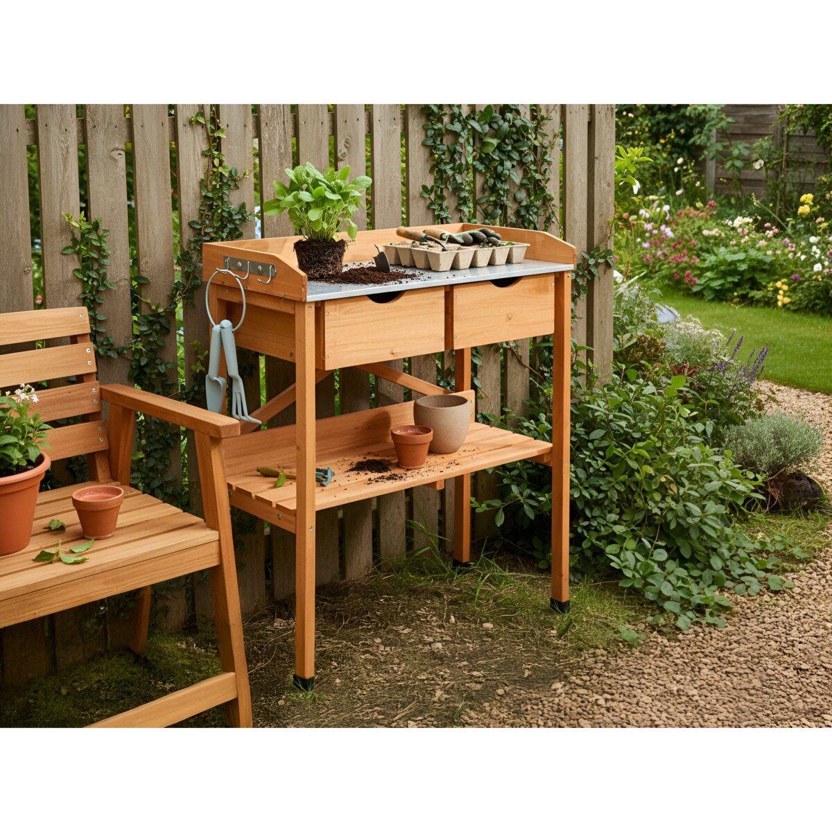 Stół ogrodniczy RAVANUSA Drewno jodłowe 77 cm 37 cm Jasnobrązowy