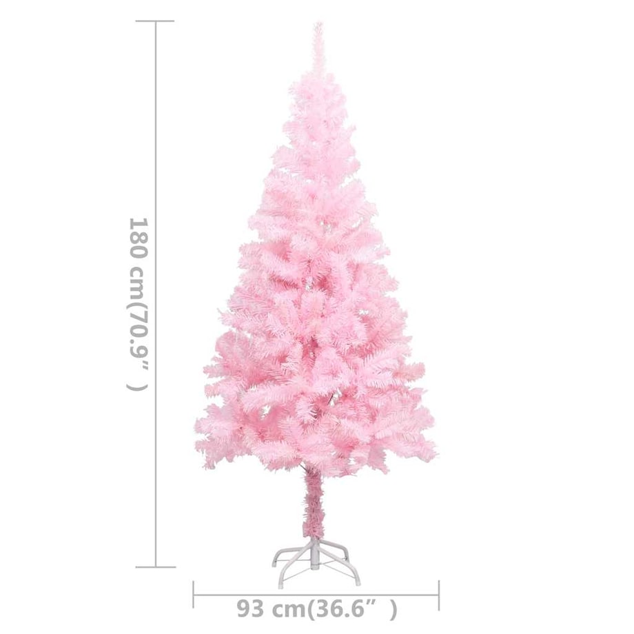 vidaXL Sztuczna choinka z lampkami i bombkami, różowa, 180 cm, PVC