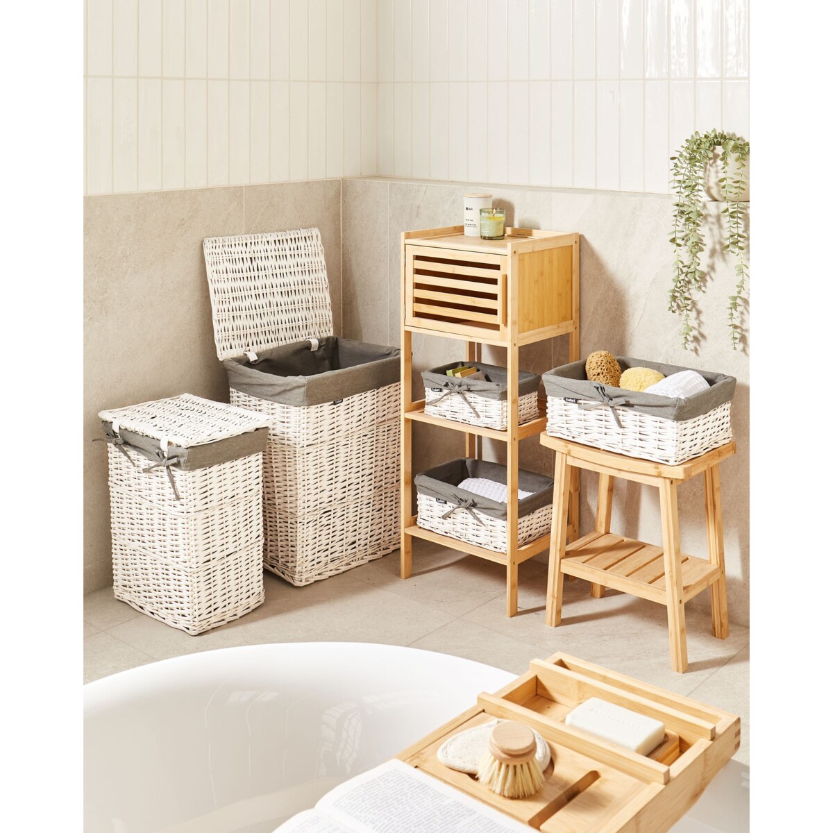 Zestaw 5 koszy wiklinowych biały ELLA