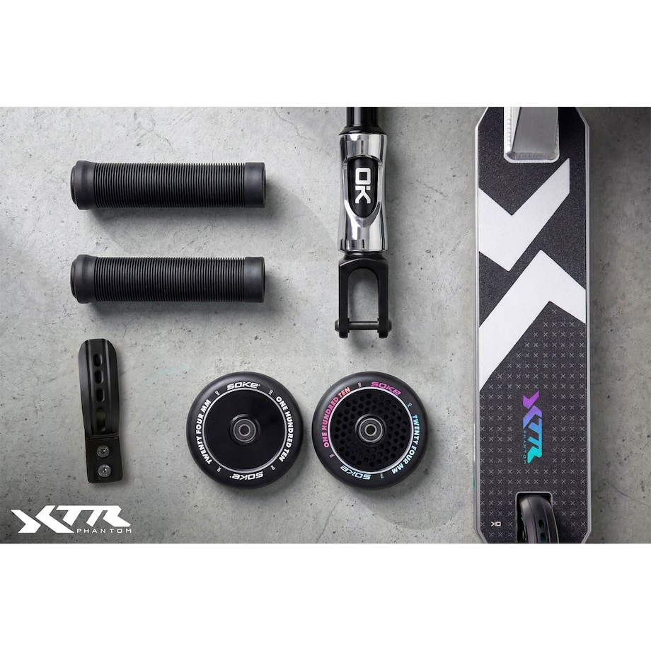 Hulajnoga wyczynowa Soke XTR srebrno-czarna ABEC-9 HIC park do trików 110 mm