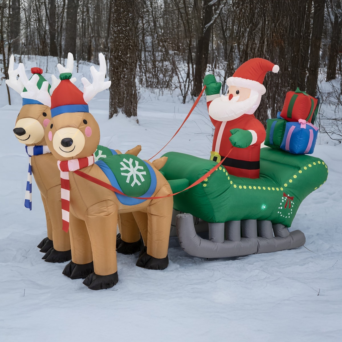 Mikołaj Nadmuchiwany Dekoracja Świąteczna Sanie Renifer Dmuchaniec
