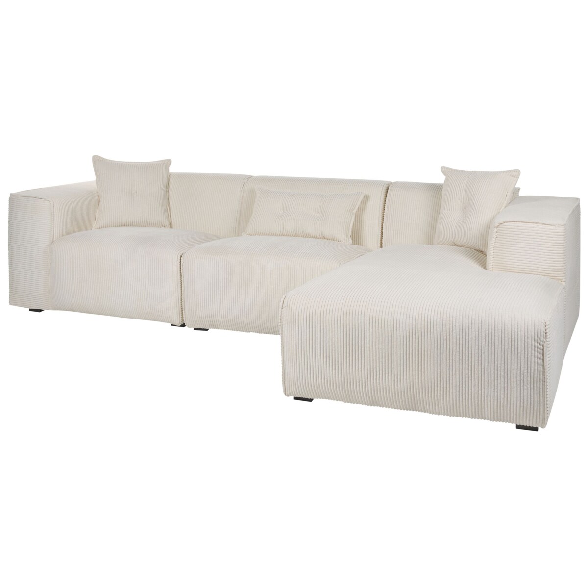 Narożnik DOLVA Sztruks Złamana biel dla 3 osób Lewostronny