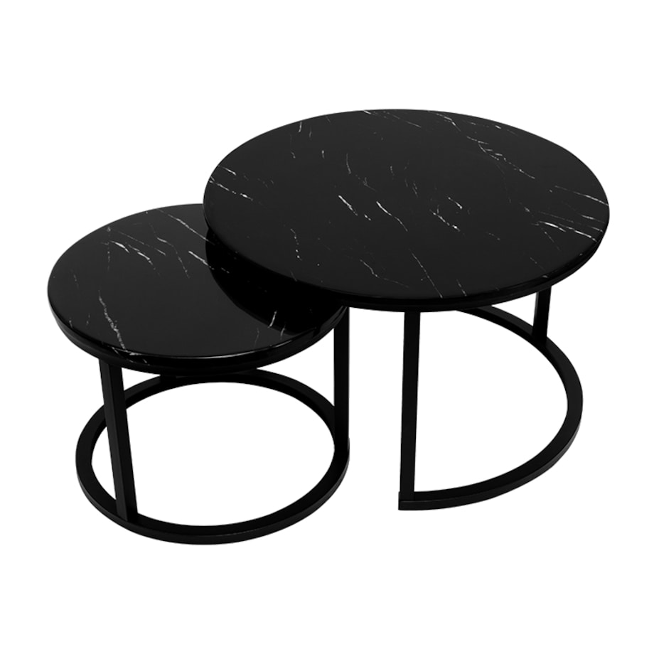Stolik kawowy okrągły 2w1 biały marmur zestaw 2 stolików kawowych glamour