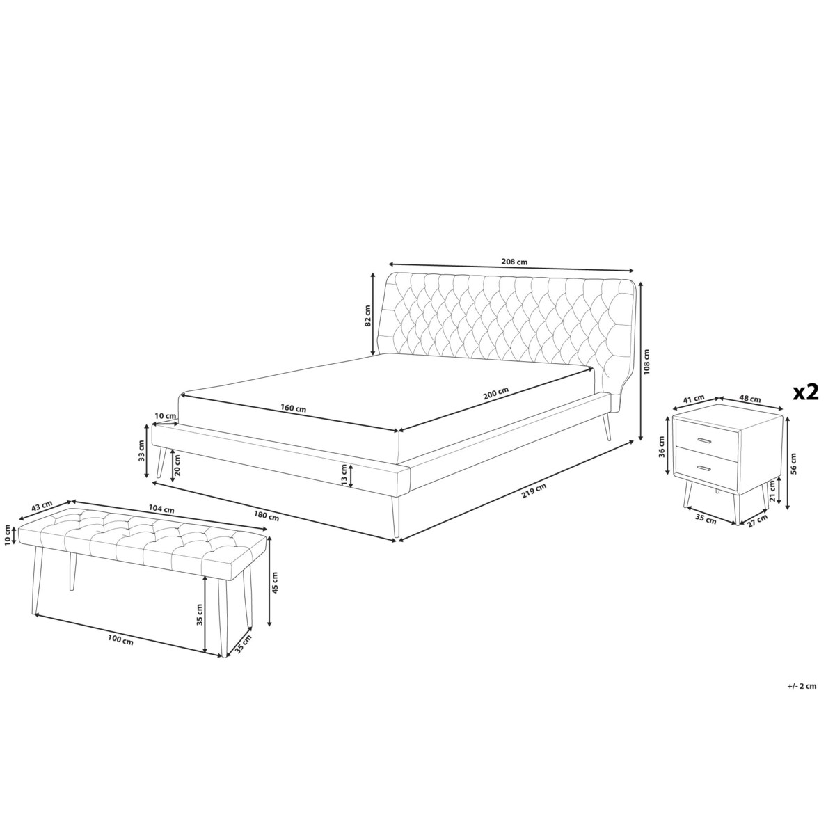 Zestaw mebli do sypialni ekoskóra 160 x 200 cm szary ESSONNE