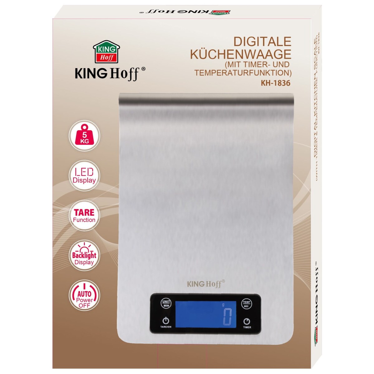 Elektroniczna waga kuchenna 1g 5kg na reling KINGHOFF