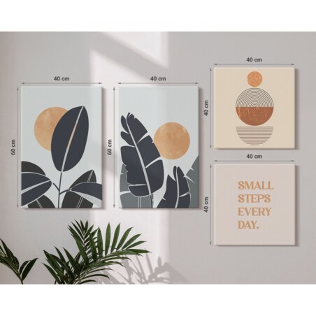 Zestaw 4 obrazów na płótnie - Roślinne wzory duże słońca minimalistyczne - pomarańczowy
