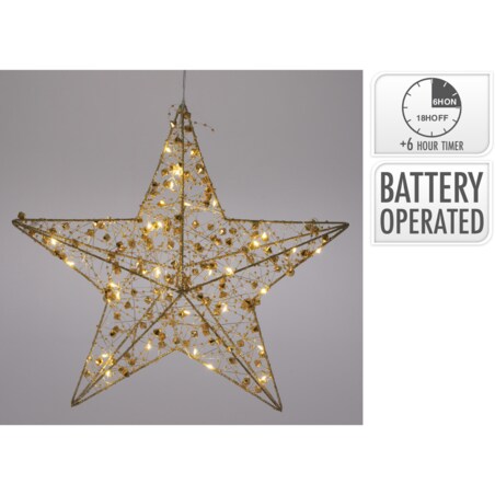 Druciana gwiazda, dekoracja wisząca z LED 30 cm