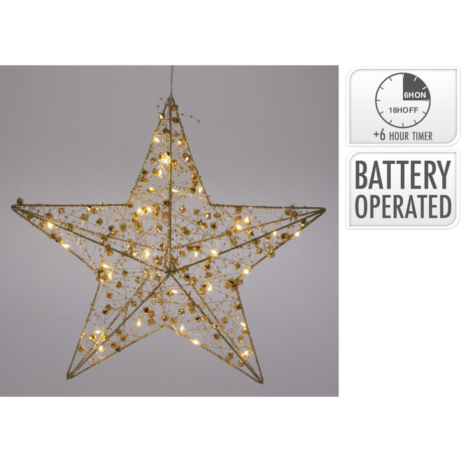 Druciana gwiazda, dekoracja wisząca z LED 30 cm