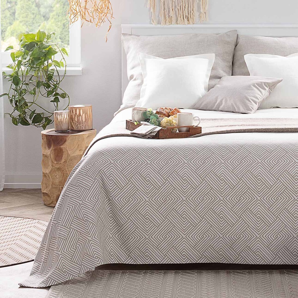 Pled narzuta 220x260cm 220x260 beżowo-kremowe geometryczne wzory